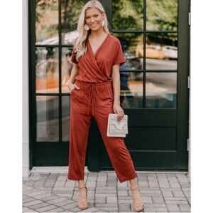 Michael Stars Rusty Red Chelan Cropped Pocket Jumpsuit NWT Women's Size Small S